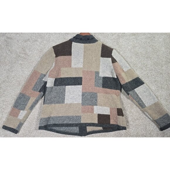 Talbots 100% Wool Sweater Jacket Full Zip All Over Color Block High Collar Sz L - Picture 9 of 14